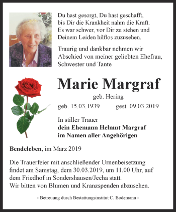 Traueranzeige von Marie Margraf von Thüringer Allgemeine