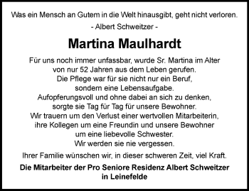 Traueranzeige von Martina Maulhardt von Thüringer Allgemeine