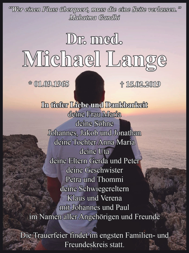  Traueranzeige für Michael Lange vom 02.03.2019 aus Thüringer Allgemeine