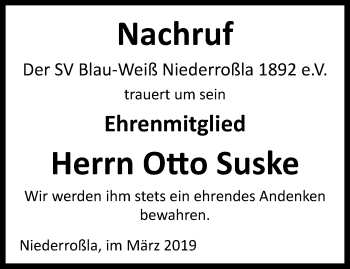 Traueranzeige von Otto Suske von Thüringer Allgemeine, Thüringische Landeszeitung