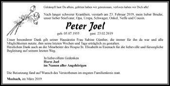 Traueranzeige von Peter Joel von Thüringer Allgemeine, Thüringische Landeszeitung