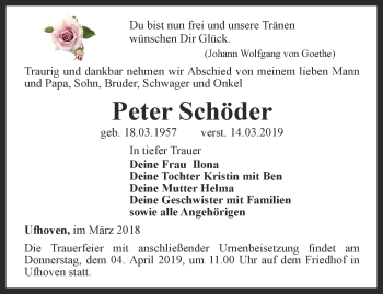 Traueranzeige von Peter Schöder von Thüringer Allgemeine, Thüringische Landeszeitung