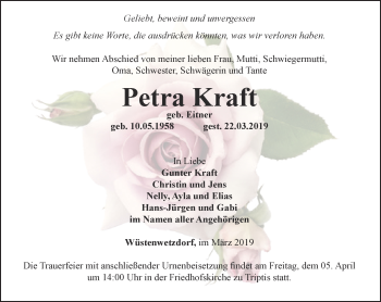 Traueranzeige von Petra Kraft