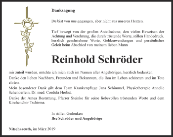 Traueranzeige von Reinhold Schröder von Ostthüringer Zeitung