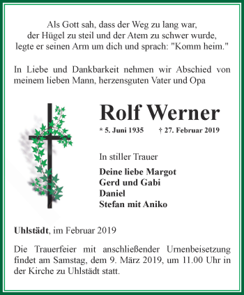 Traueranzeige von Rolf Werner von Ostthüringer Zeitung