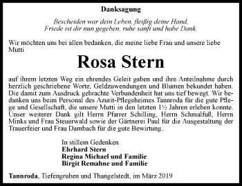 Traueranzeige von Rosa Stern von Thüringer Allgemeine, Thüringische Landeszeitung