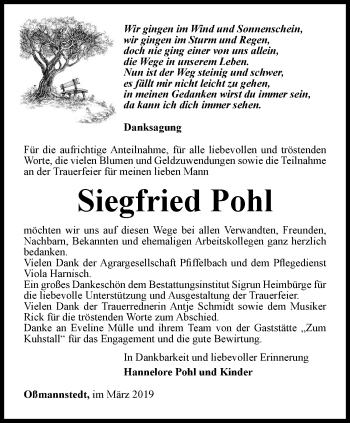 Traueranzeige von Siegfried Pohl von Thüringer Allgemeine, Thüringische Landeszeitung