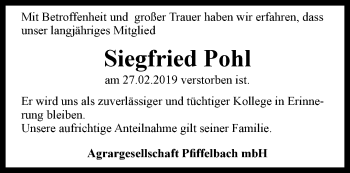 Traueranzeige von Siegfried Pohl von Thüringer Allgemeine