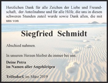 Traueranzeige von Siegfried Schmidt von Thüringer Allgemeine, Thüringische Landeszeitung