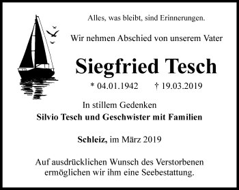 Traueranzeige von Siegfried Tesch von Ostthüringer Zeitung