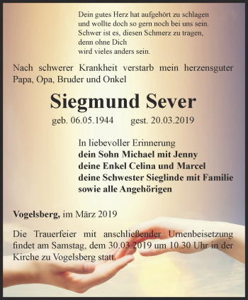 Traueranzeige von Siegmund Sever von Thüringer Allgemeine