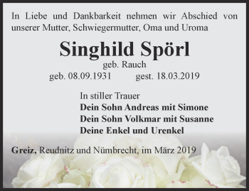 Traueranzeige von Singhild Spörl