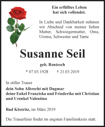 Traueranzeige von Susanne Seil