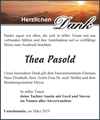 Traueranzeige von Thea Pasold von Ostthüringer Zeitung