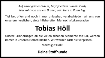 Traueranzeige von Tobias Höll von Ostthüringer Zeitung