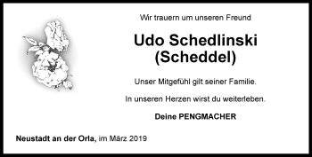 Traueranzeige von Udo Schedlinski