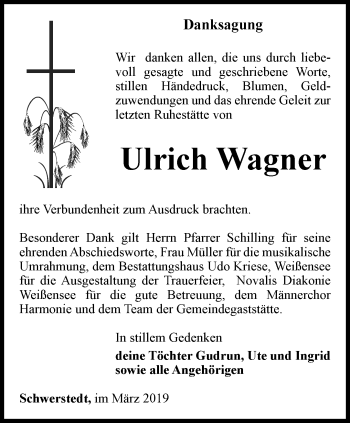 Traueranzeige von Ulrich Wagner von Thüringer Allgemeine