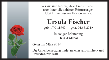 Traueranzeige von Ursula Fischer