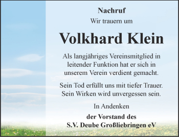 Traueranzeige von Volkhard Klein von Thüringer Allgemeine