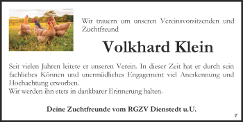 Traueranzeige von Volkhard Klein von Thüringer Allgemeine