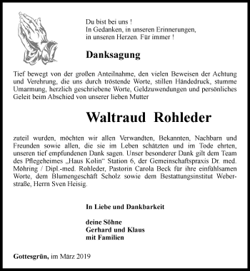 Traueranzeige von Waltraud Rohleder