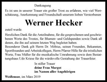 Traueranzeige von Werner Hecker von Thüringer Allgemeine