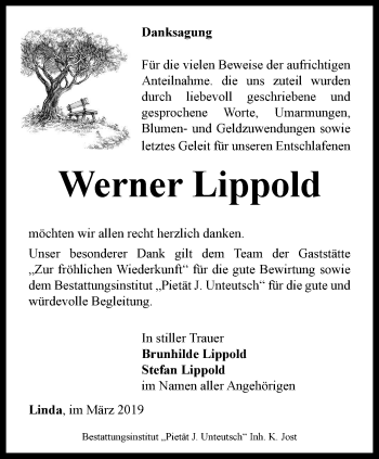 Traueranzeige von Werner Lippold von Ostthüringer Zeitung