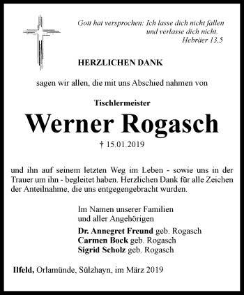 Traueranzeige von Werner Rogasch von Thüringer Allgemeine