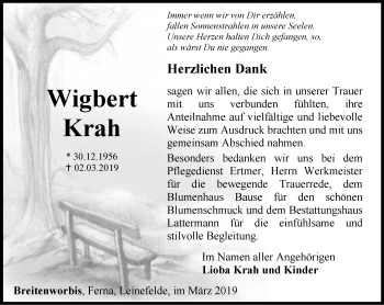 Traueranzeige von Wigbert Krah von Thüringer Allgemeine