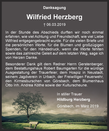 Traueranzeige von Wilfried Herzberg von Thüringer Allgemeine