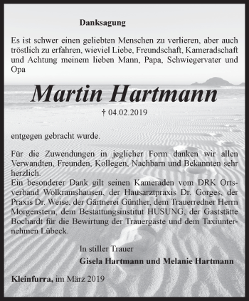 Traueranzeige von Martin Hartmann von Thüringer Allgemeine