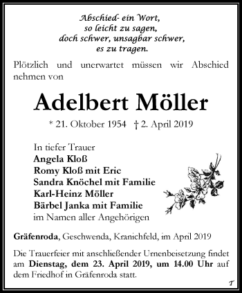 Traueranzeige von Adelbert Möller von Thüringer Allgemeine