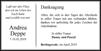 Traueranzeige von Andrea Deppe von Thüringer Allgemeine