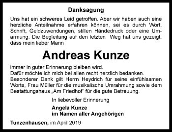 Traueranzeige von Andreas Kunze von Thüringer Allgemeine