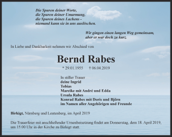 Traueranzeige von Bernd Rabes von Ostthüringer Zeitung