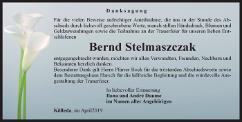 Traueranzeige von Bernd Stelmaszczak von Thüringer Allgemeine