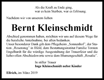 Traueranzeige von Bernt Kleinschmidt von Thüringer Allgemeine