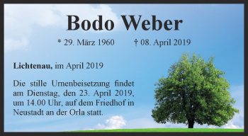 Traueranzeige von Bodo Weber