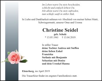 Traueranzeige von Christine Seidel von Ostthüringer Zeitung