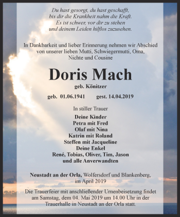 Traueranzeige von Doris Mach