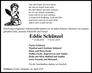 Traueranzeige von Eddie Schünzel von Ostthüringer Zeitung