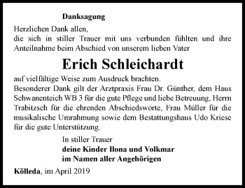 Traueranzeige von Erich Schleichardt von Thüringer Allgemeine