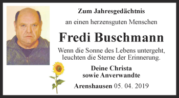 Traueranzeige von Fredi Buschmann von Thüringer Allgemeine