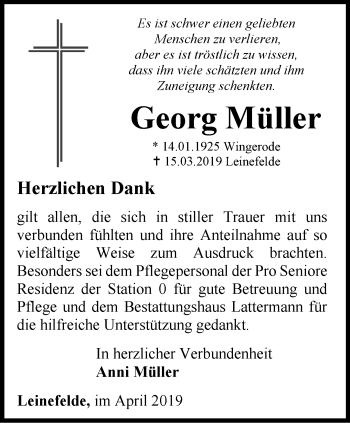 Traueranzeige von Georg Müller von Thüringer Allgemeine