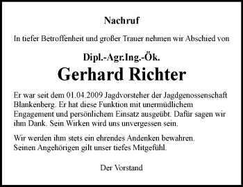 Traueranzeige von Gerhard Richter von Ostthüringer Zeitung