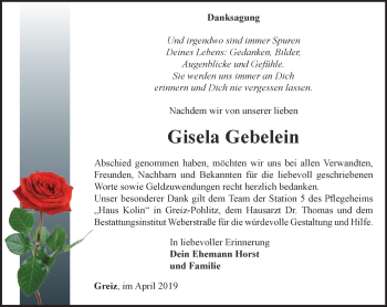 Traueranzeige von Gisela Gebelein