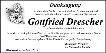 Traueranzeige von Gottfried Drescher von Ostthüringer Zeitung