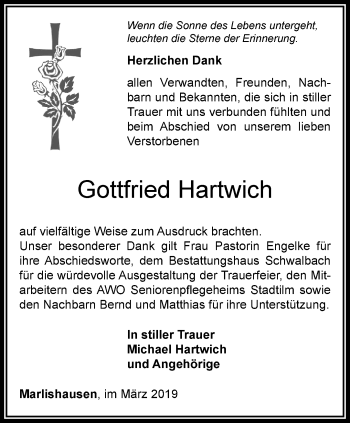 Traueranzeige von Gottfried Hartwich von Thüringer Allgemeine