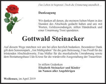 Traueranzeige von Gottwald Steinacker von Thüringer Allgemeine