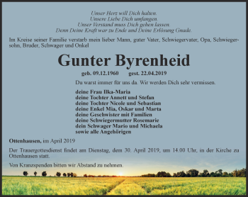 Traueranzeige von Gunter Byrenheid von Thüringer Allgemeine
